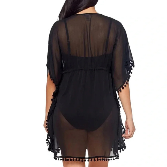 BLEU ROD BEATTIE Plus Size Gypset Chiffon Caftan Swim Cover Up Black Size 1X NWT - Picture 2 of 9